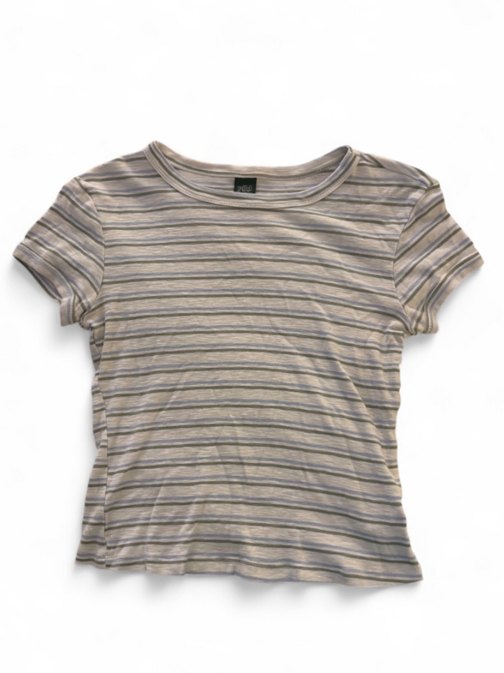 wild fable White Baby Tee with Light Blue and Green Stripes